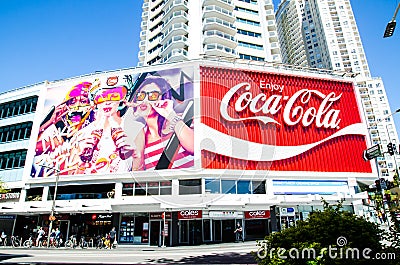 The Coca-Cola Billboard in Kings Cross is more often regarded as an iconic landmark than as an advertisement. Editorial Stock Photo